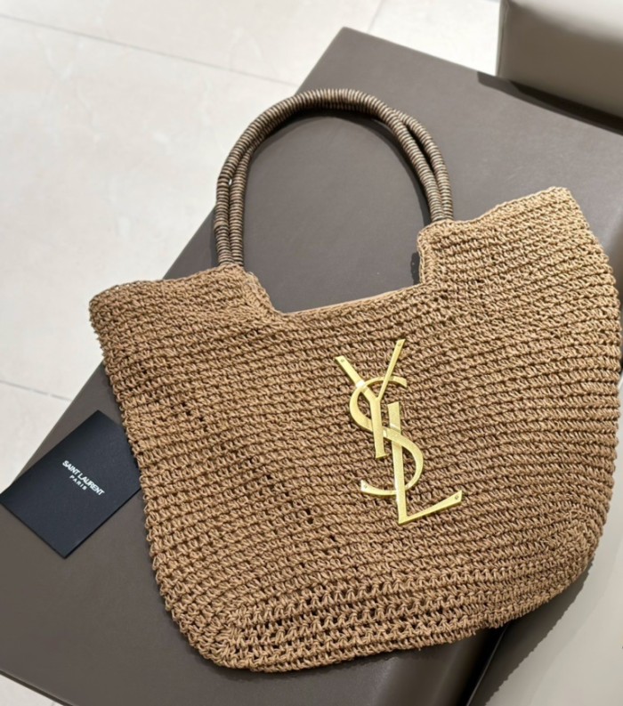 Straw raffia leather bag 3 pieces for set ,3A , size 43x30x4cm and  23X12X5cm and 19x10cm ,no box,  B75-2983