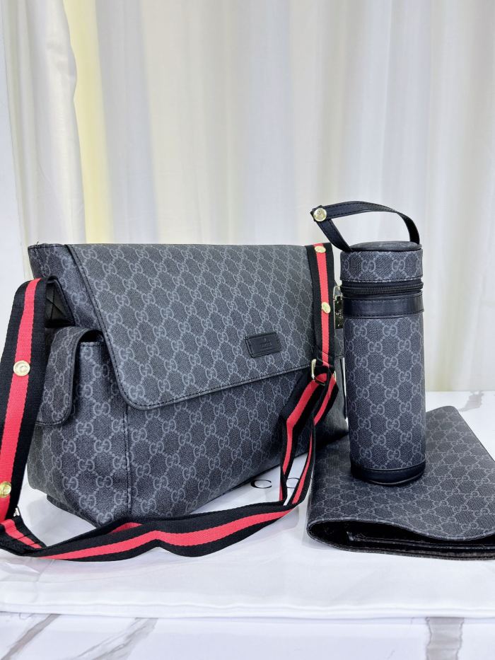 Canvas and split leather baby diaper bag + nursing bottle bag+ cushion, AAA, no box,diaper bag size  40x29x16cm,B98-59