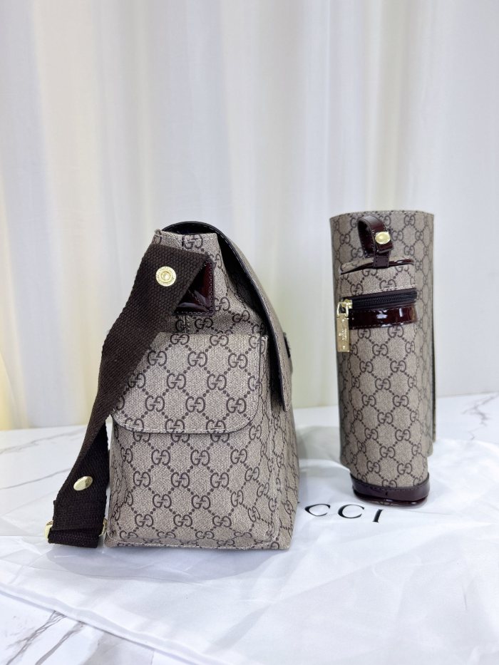 Canvas and split leather baby diaper bag + nursing bottle bag+ cushion, AAA, no box,diaper bag size  40x29x16cm,B98-24