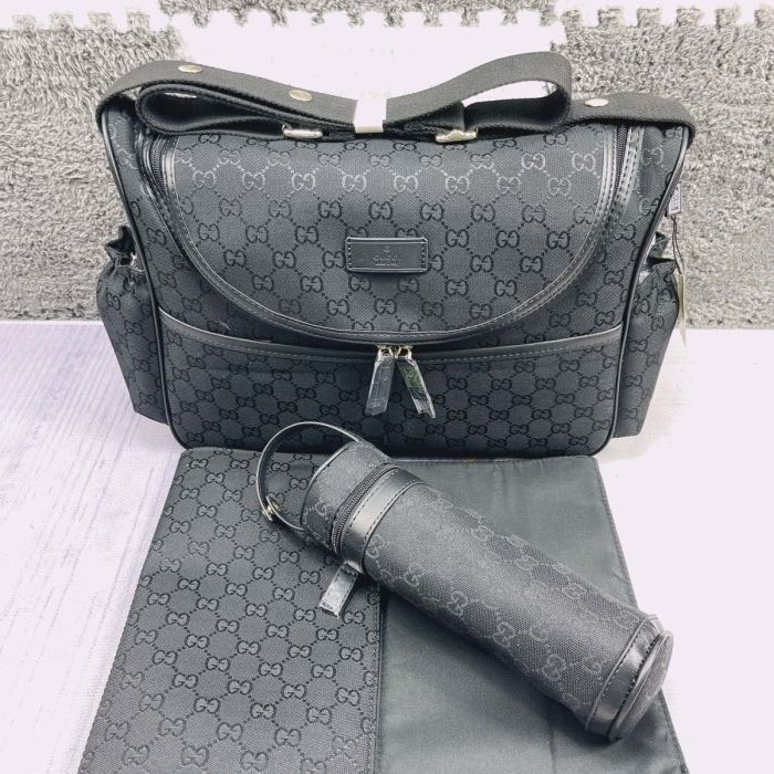 Canvas and split leather baby diaper bag + nursing bottle bag+ cushion, AAA, no box,diaper bag size  40x26x14cm,B98-78-81