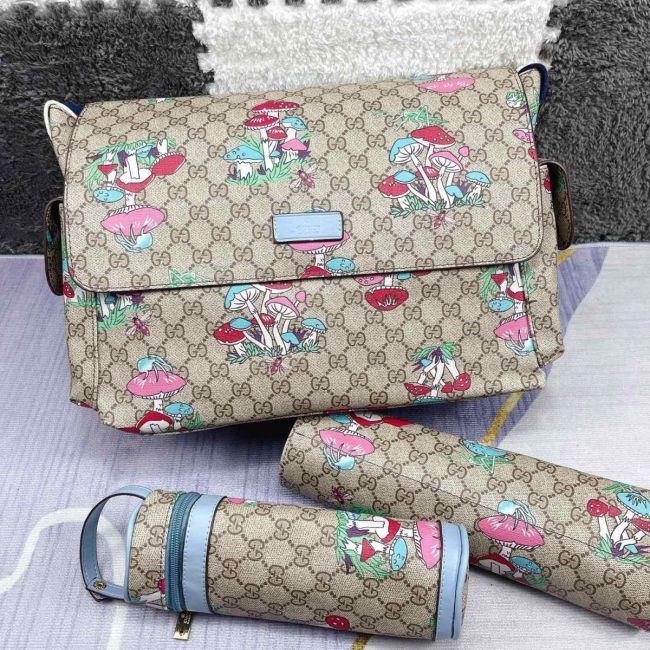 Canvas and split leather baby diaper bag + nursing bottle bag+ cushion, AAA, no box,diaper bag size 40x26x14cm,B98-77