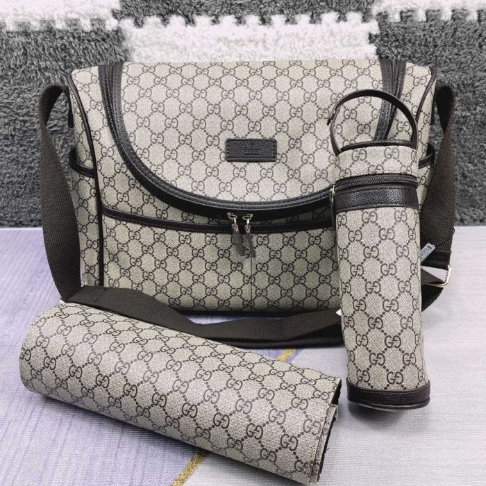 Canvas and split leather baby diaper bag + nursing bottle bag+ cushion, AAA, no box,diaper bag size  40x26x14cm,B98-78-81
