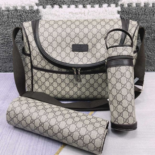 Canvas and split leather baby diaper bag + nursing bottle bag+ cushion, AAA, no box,diaper bag size 40x26x14cm,B98-78-81