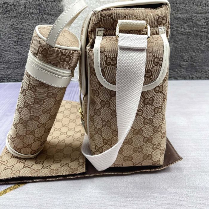 Canvas and split leather baby diaper bag + nursing bottle bag+ cushion, AAA, no box,diaper bag size  40x26x14cm,B98-74-75