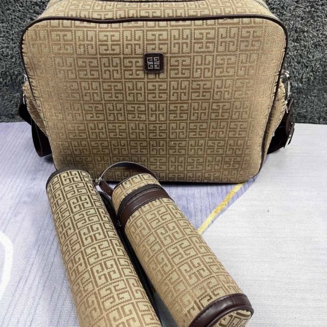 Canvas and split leather baby diaper bag + nursing bottle bag+ cushion, AAA, no box,diaper bag size 40x26x14cm,B98-72