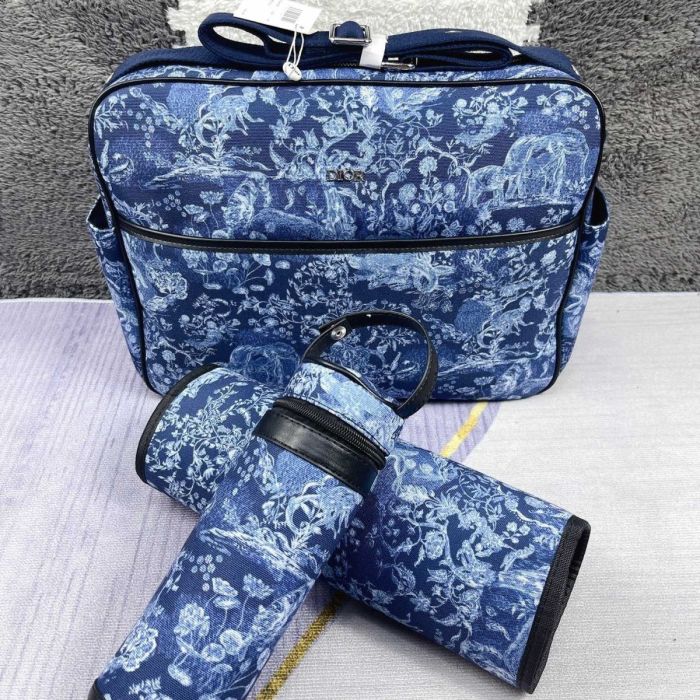Canvas and split leather baby diaper bag + nursing bottle bag+ cushion, AAA, no box,diaper bag size  40x26x14cm,B98-76