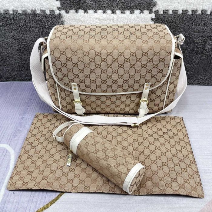 Canvas and split leather baby diaper bag + nursing bottle bag+ cushion, AAA, no box,diaper bag size  40x26x14cm,B98-74-75