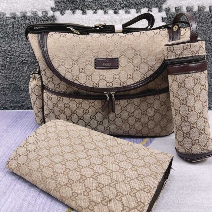 Canvas and split leather baby diaper bag + nursing bottle bag+ cushion, AAA, no box,diaper bag size  40x26x14cm,B98-78-81