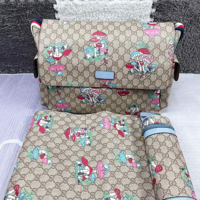 Canvas and split leather baby diaper bag + nursing bottle bag+ cushion, AAA, no box,diaper bag size  40x26x14cm,B98-77