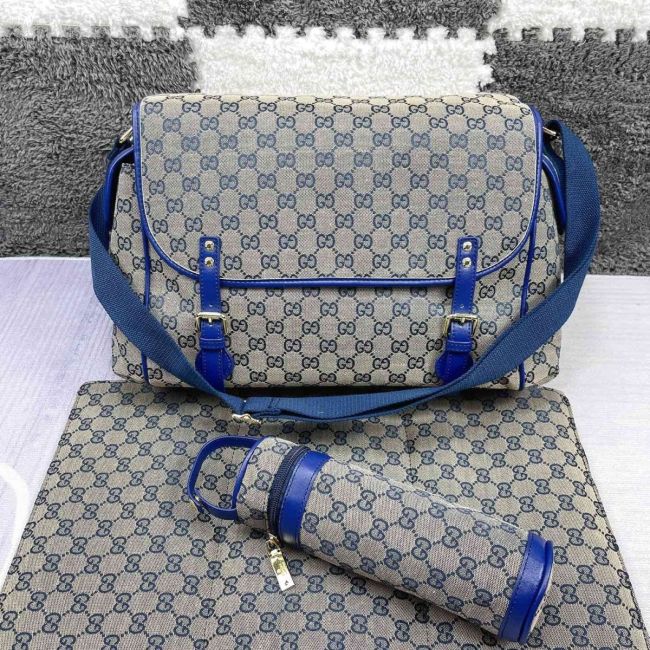 Canvas and split leather baby diaper bag + nursing bottle bag+ cushion, AAA, no box,diaper bag size 40x26x14cm,B98-74-75