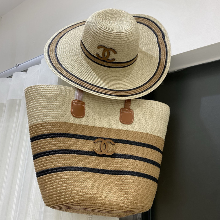 Fashion hat 🏖️➕ straw bag ⛱️ set  ,no box. HX40-43-45
