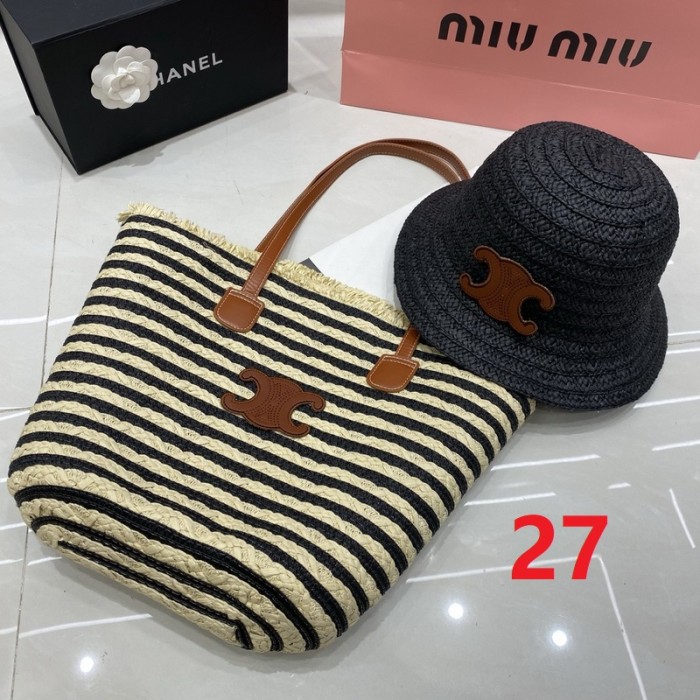 Fashion hat 🏖️➕ straw bag ⛱️ set  ,no box. HX40-27-29