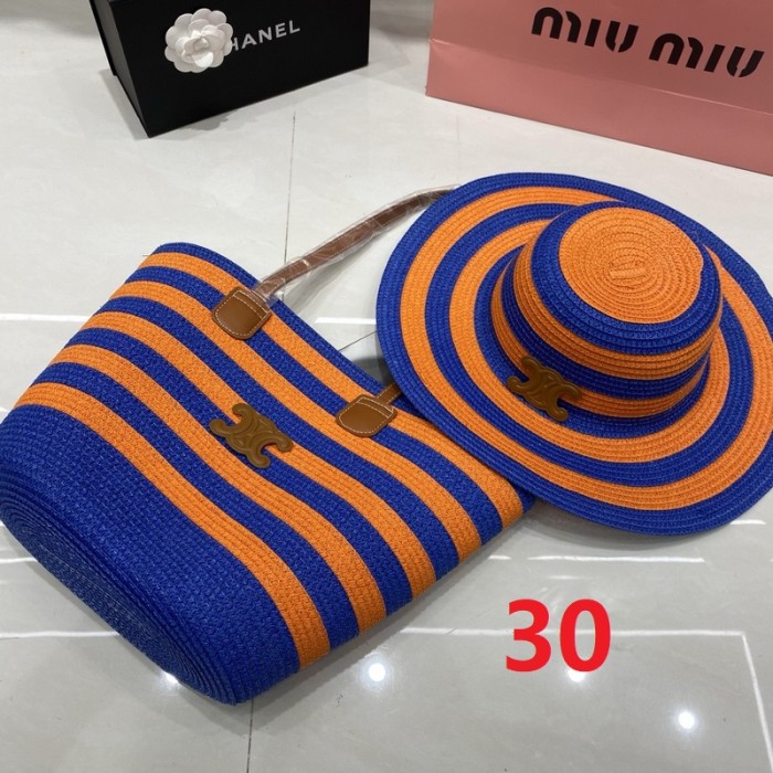 Fashion hat 🏖️➕ straw bag ⛱️ set  ,no box. HX40-30-34