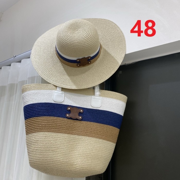 Fashion hat 🏖️➕ straw bag ⛱️ set  ,no box. HX40-46-48