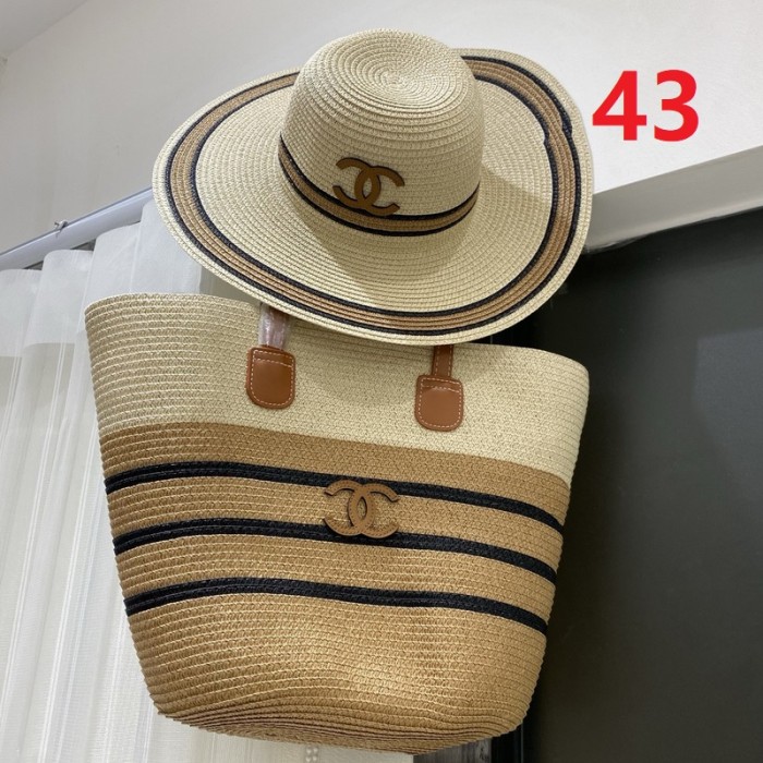 Fashion hat 🏖️➕ straw bag ⛱️ set  ,no box. HX40-43-45