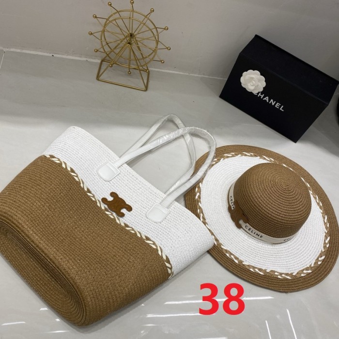 Fashion hat 🏖️➕ straw bag ⛱️ set  ,no box. HX40-37-41