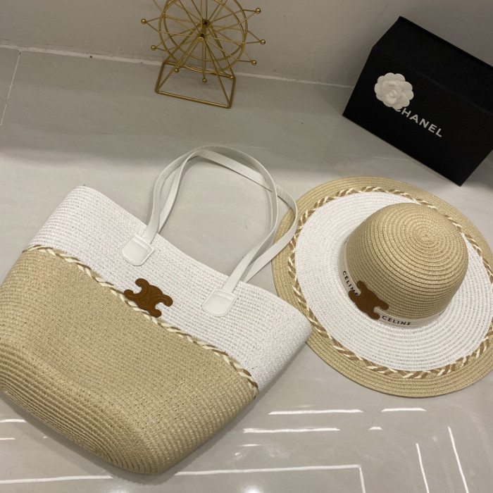 Fashion hat 🏖️➕ straw bag ⛱️ set  ,no box. HX40-37-41
