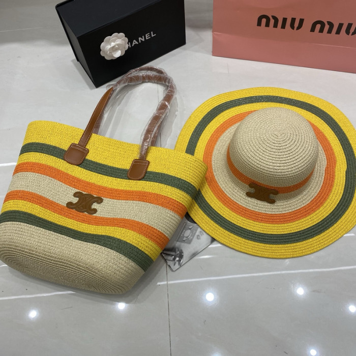 Fashion hat 🏖️➕ straw bag ⛱️ set  ,no box. HX40-30-34