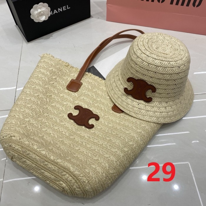 Fashion hat 🏖️➕ straw bag ⛱️ set  ,no box. HX40-27-29