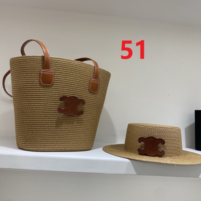 Fashion hat 🏖️➕ straw bag ⛱️ set  ,no box. HX40-49-52