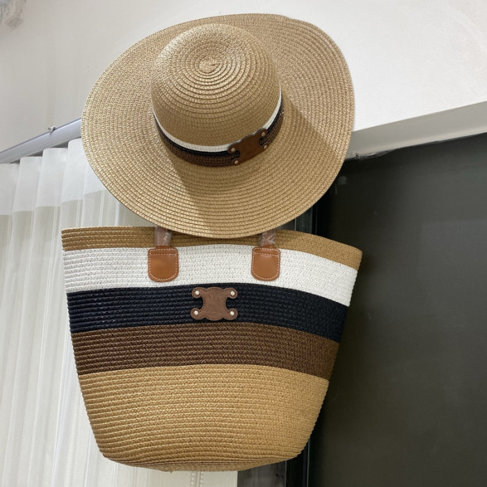 Fashion hat 🏖️➕ straw bag ⛱️ set  ,no box. HX40-46-48