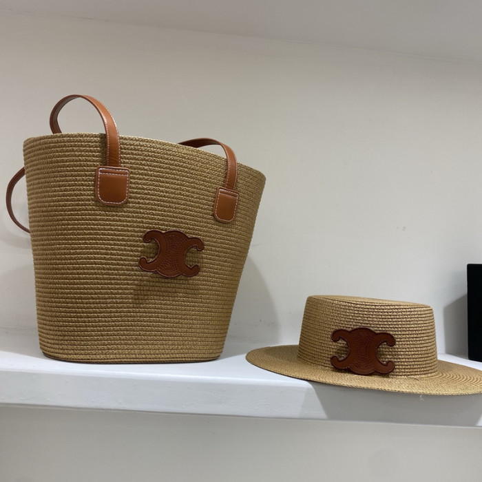 Fashion hat 🏖️➕ straw bag ⛱️ set  ,no box. HX40-49-52