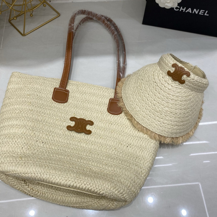 Fashion hat 🏖️➕ straw bag ⛱️ set  ,no box. HX40-24