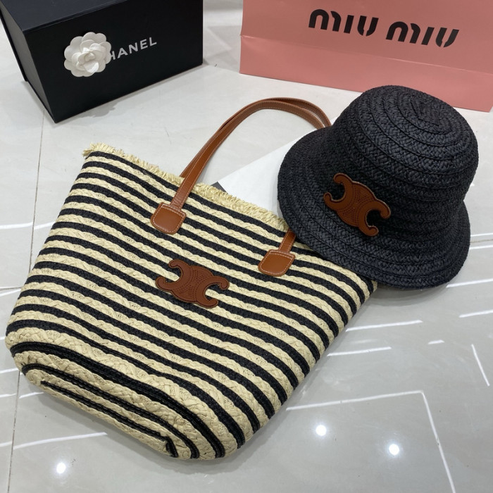 Fashion hat 🏖️➕ straw bag ⛱️ set  ,no box. HX40-27-29