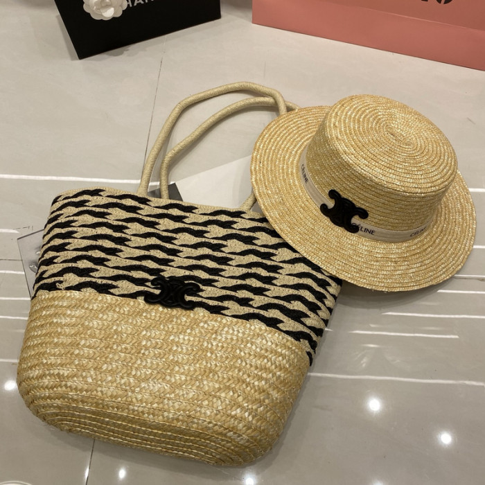 Fashion hat 🏖️➕ straw bag ⛱️ set  ,no box. HX40-2-6