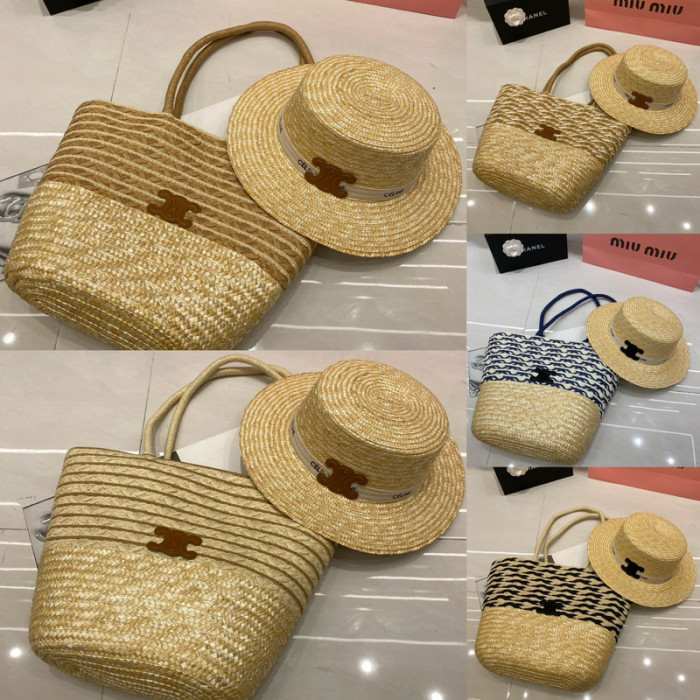Fashion hat 🏖️➕ straw bag ⛱️ set  ,no box. HX40-2-6