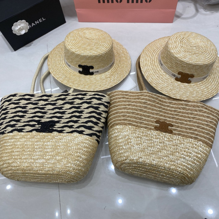 Fashion hat 🏖️➕ straw bag ⛱️ set  ,no box. HX40-2-6