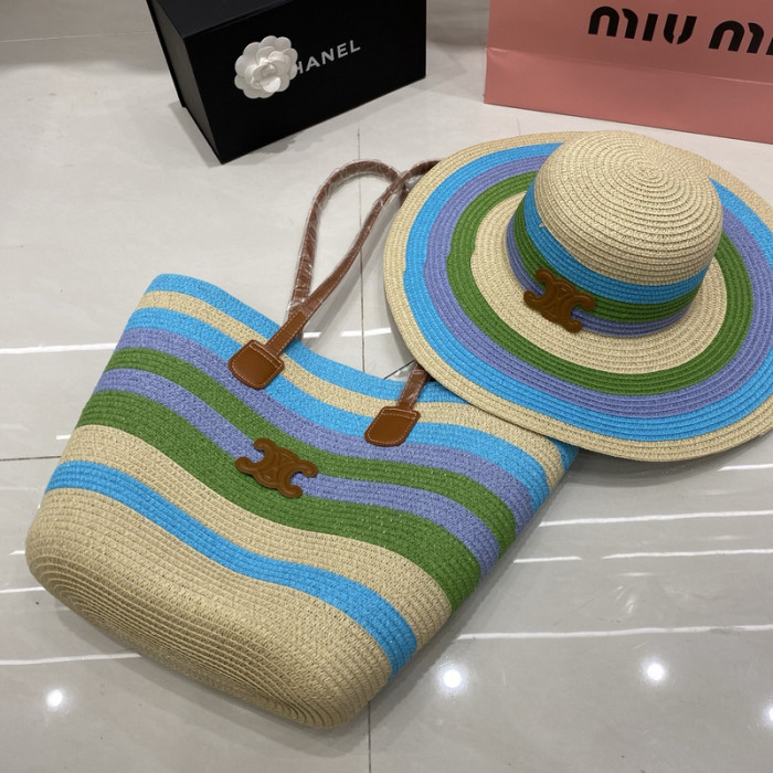 Fashion hat 🏖️➕ straw bag ⛱️ set  ,no box. HX40-30-34