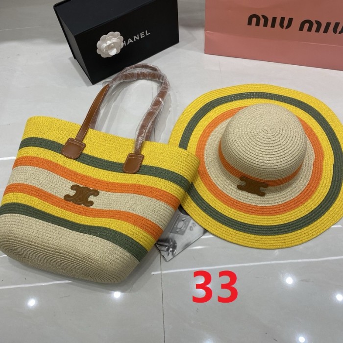 Fashion hat 🏖️➕ straw bag ⛱️ set  ,no box. HX40-30-34