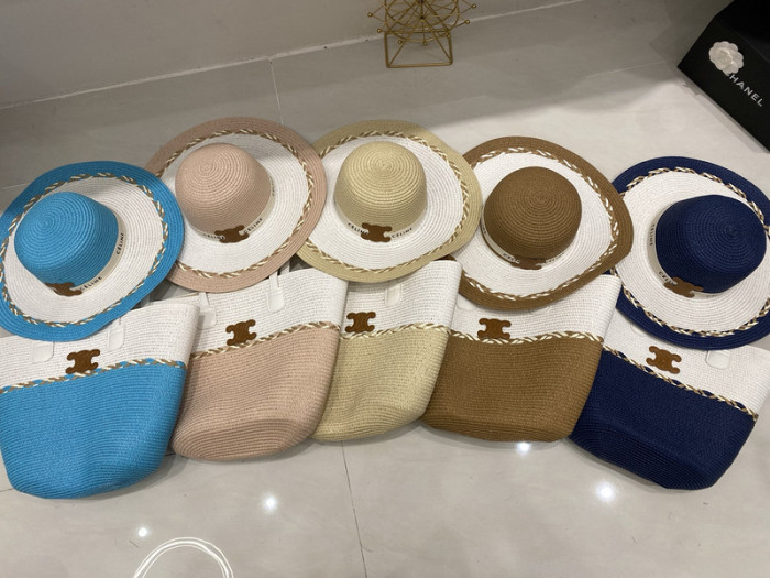 Fashion hat 🏖️➕ straw bag ⛱️ set  ,no box. HX40-37-41