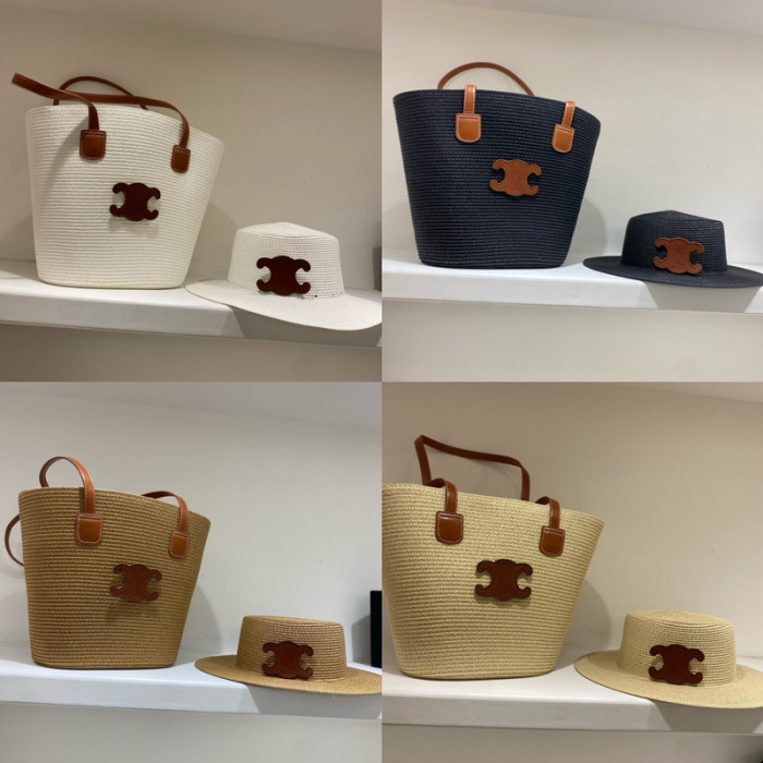 Fashion hat 🏖️➕ straw bag ⛱️ set  ,no box. HX40-49-52