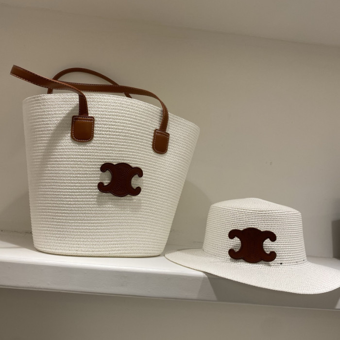 Fashion hat 🏖️➕ straw bag ⛱️ set  ,no box. HX40-49-52