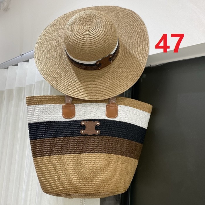 Fashion hat 🏖️➕ straw bag ⛱️ set  ,no box. HX40-46-48
