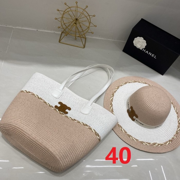 Fashion hat 🏖️➕ straw bag ⛱️ set  ,no box. HX40-37-41