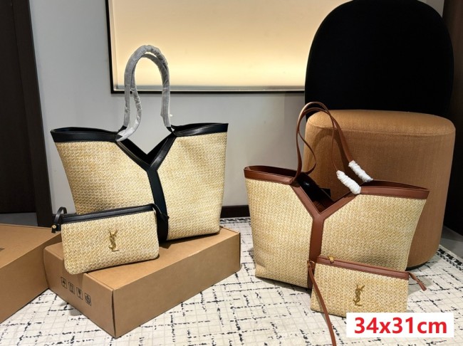 Split leather straw woven bag ,4A ,size 34x31cm,no box, B80-73-74