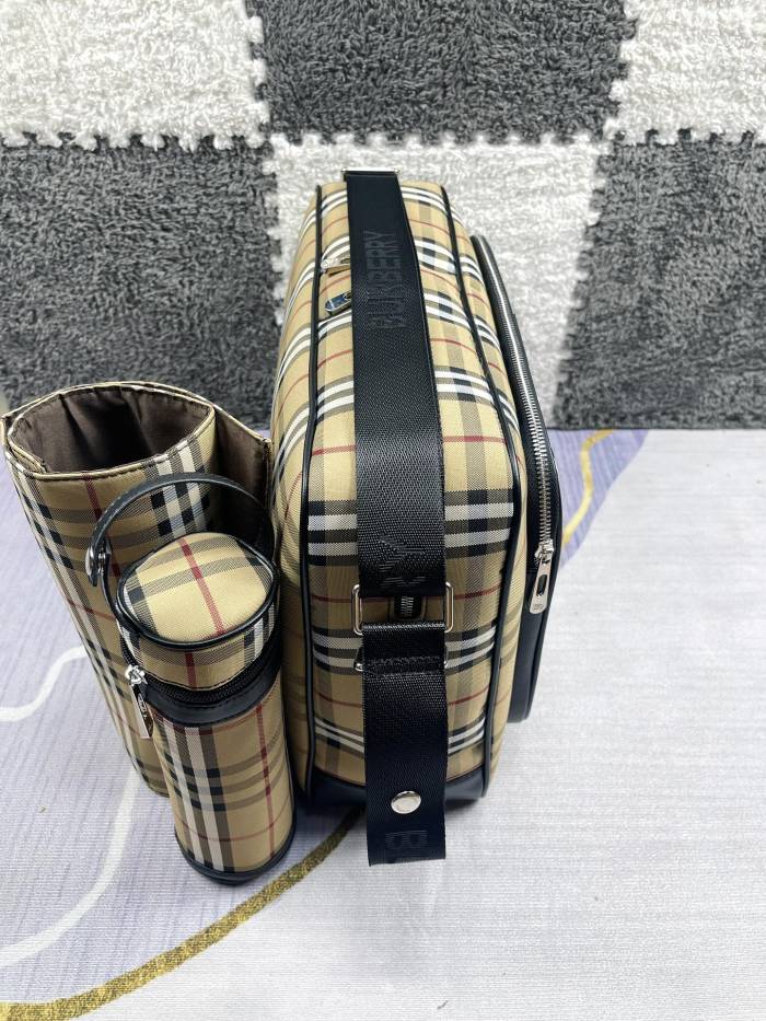 Canvas and split leather baby diaper bag + nursing bottle bag+ cushion, AAA, no box,diaper bag size  42x30x15cm,B98-130