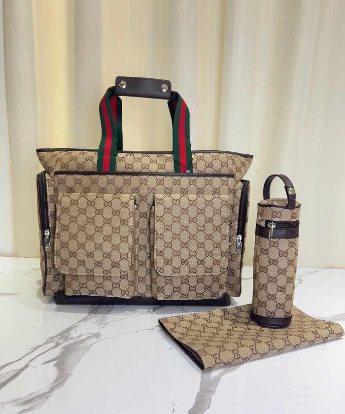 Canvas and split leather baby diaper bag + nursing bottle bag+ cushion, AAA, no box,diaper bag size  42x30x15cm,B98-123