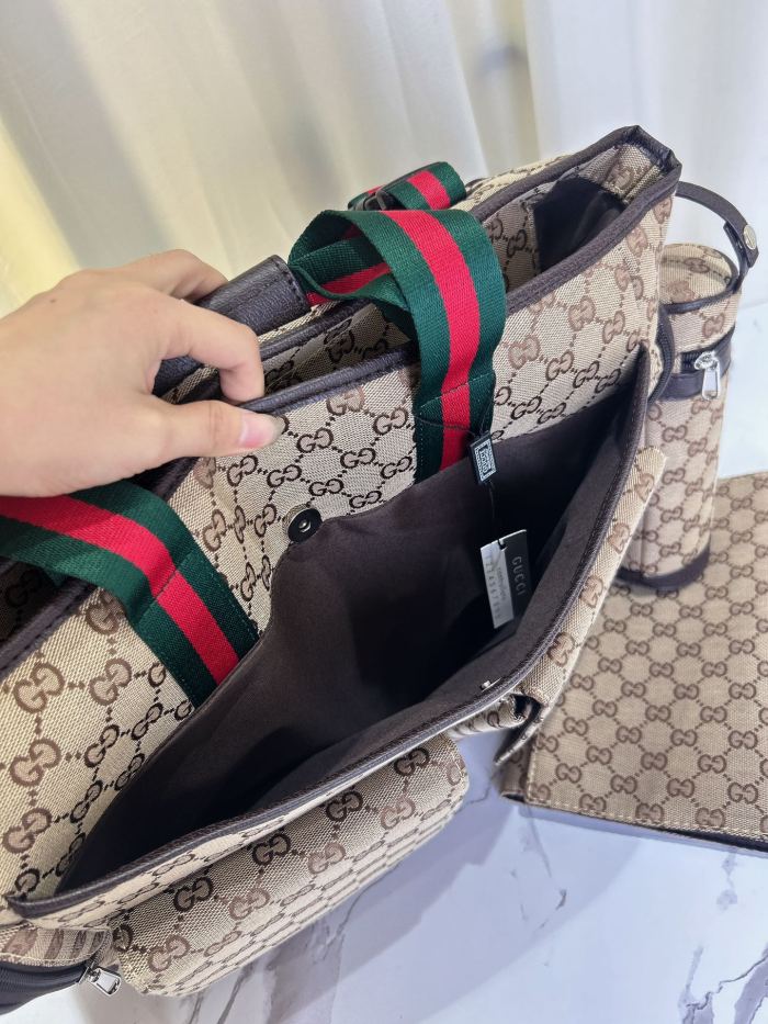 Canvas and split leather baby diaper bag + nursing bottle bag+ cushion, AAA, no box,diaper bag size  42x30x15cm,B98-123
