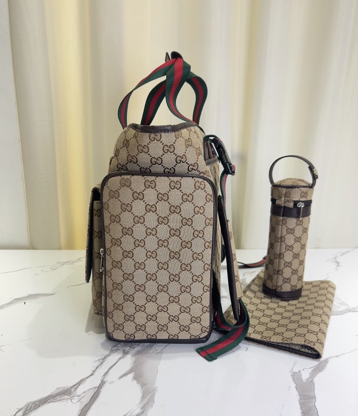 Canvas and split leather baby diaper bag + nursing bottle bag+ cushion, AAA, no box,diaper bag size  42x30x15cm,B98-123