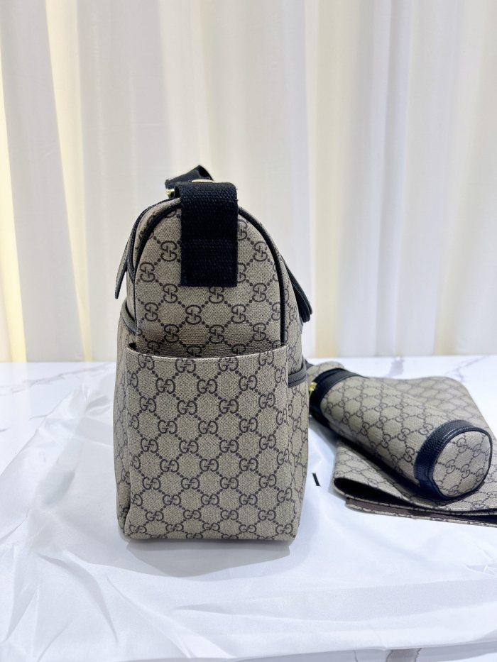 Canvas and split leather baby diaper bag + nursing bottle bag+ cushion, AAA, no box,diaper bag size  42x30x15cm,B98-125