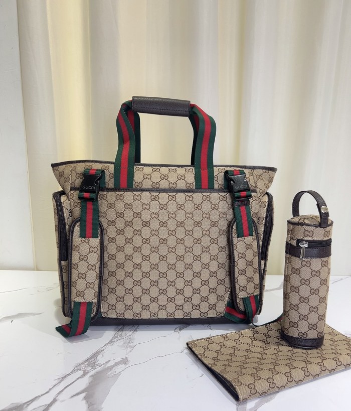 Canvas and split leather baby diaper bag + nursing bottle bag+ cushion, AAA, no box,diaper bag size  42x30x15cm,B98-123