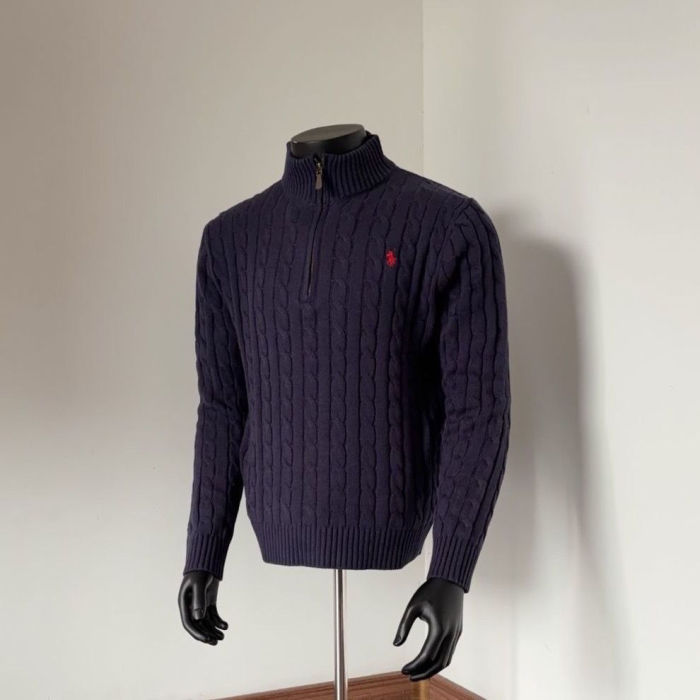 Embroidered knitted twisted stand-up collar sweater for women and men,size S-XXL,CL35-72-77
