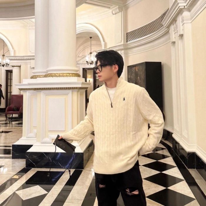 Embroidered knitted twisted stand-up collar sweater for women and men,size S-XXL,CL35-72-77