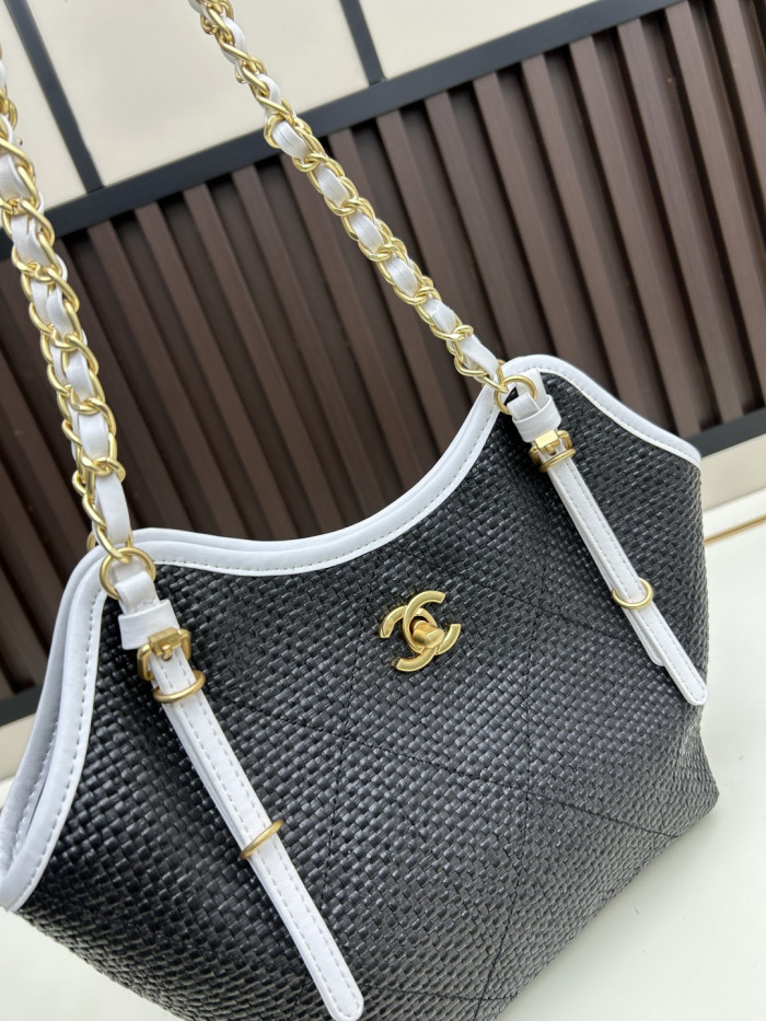 Leather and woven raffia bag ,5A ,size 30x20x6cm,  B98-190