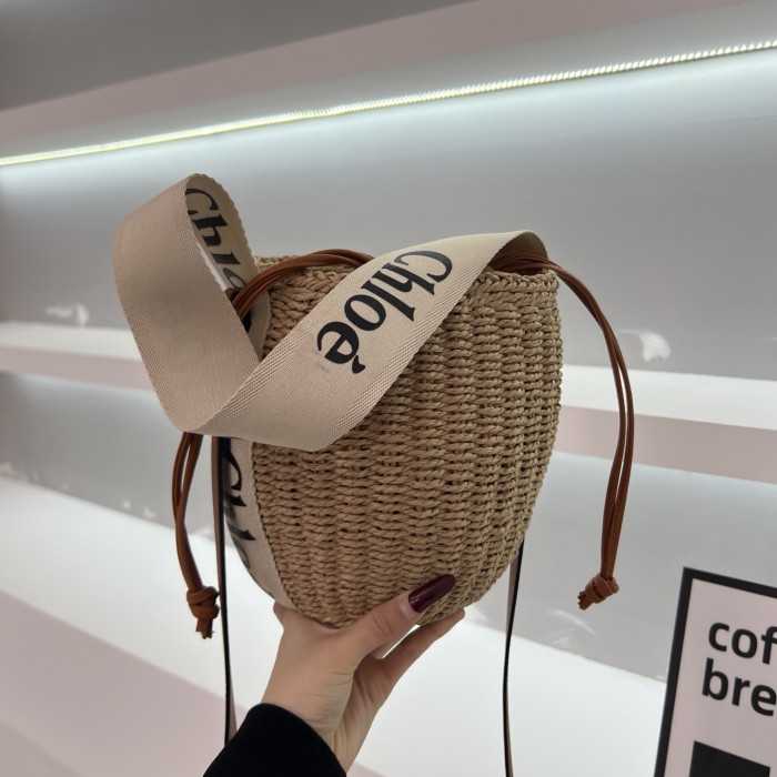 Straw raffia leather bag , size 19*19*13cm ,no box,  B25-156-157