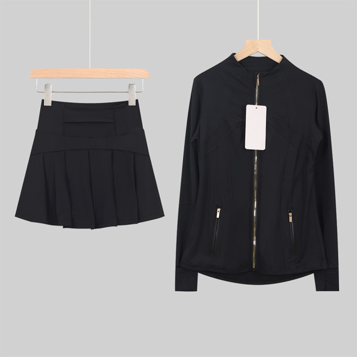 Women's Stand-up collar jacket and skirt set Gym top Yoga clothes,CL78-53-68